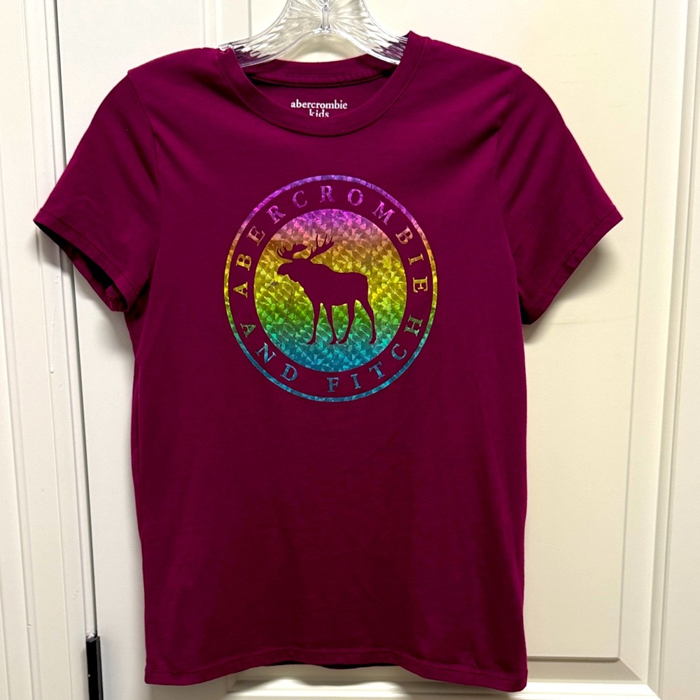 Abercrombie & Fitch Burgundy Tee with Rainbow Graphic